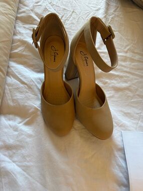 Adams Tan Ankle-Strap Block Heels